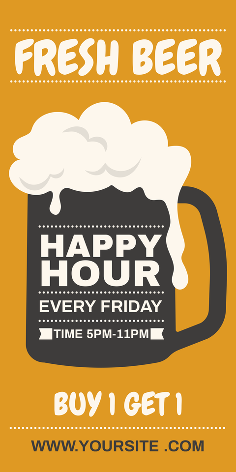 Foaming Beer Mug Happy Hour Promotional Sign Template